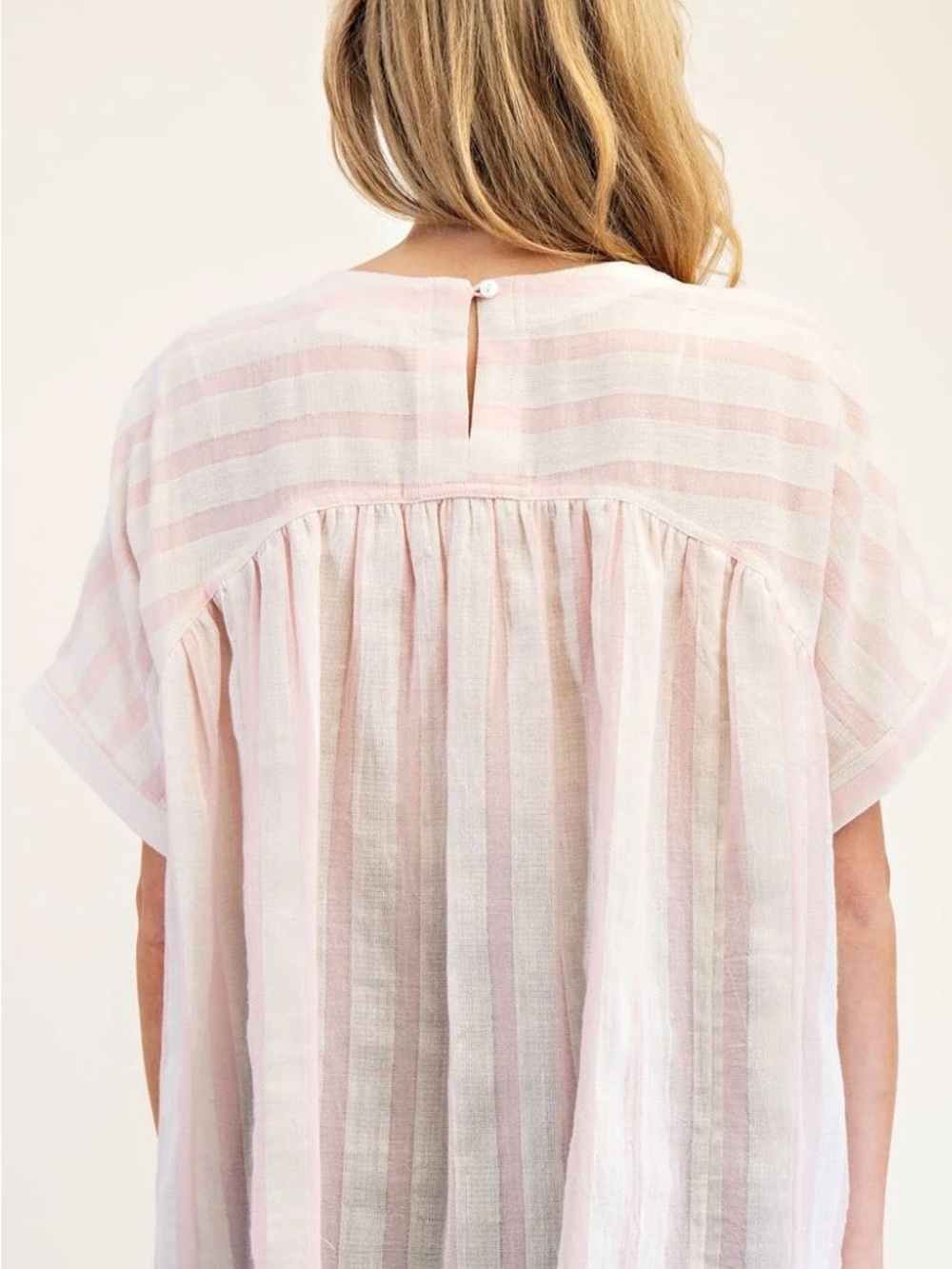 ee:some Pink & White Vertical Stripe Short Sleeve Boxy Tunic Size M